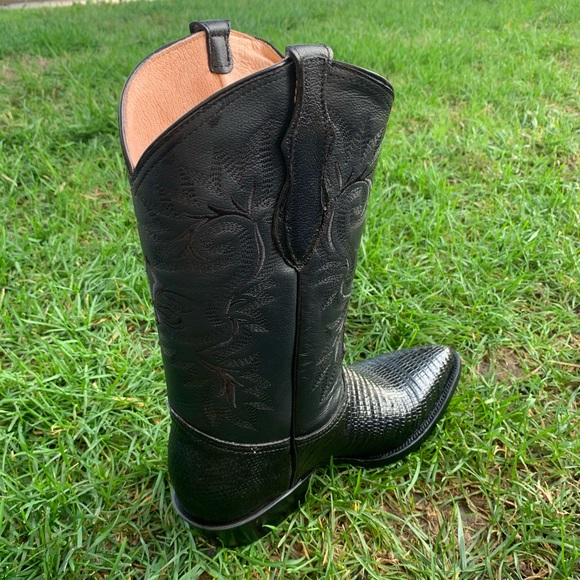 MENS WESTERN COWBOY BOOTS LIZARD PRINT LEATHER BLACK BOTA VAQUERA LAGARTO 099 - Picture 5 of 8